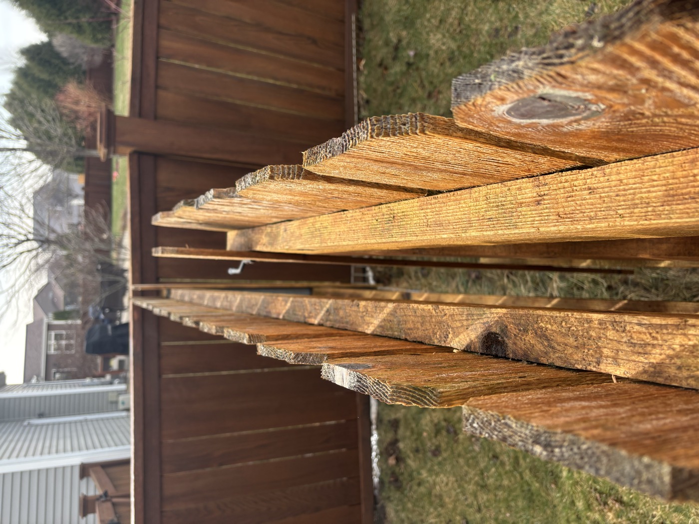 Wood after chemical cleaning and staining